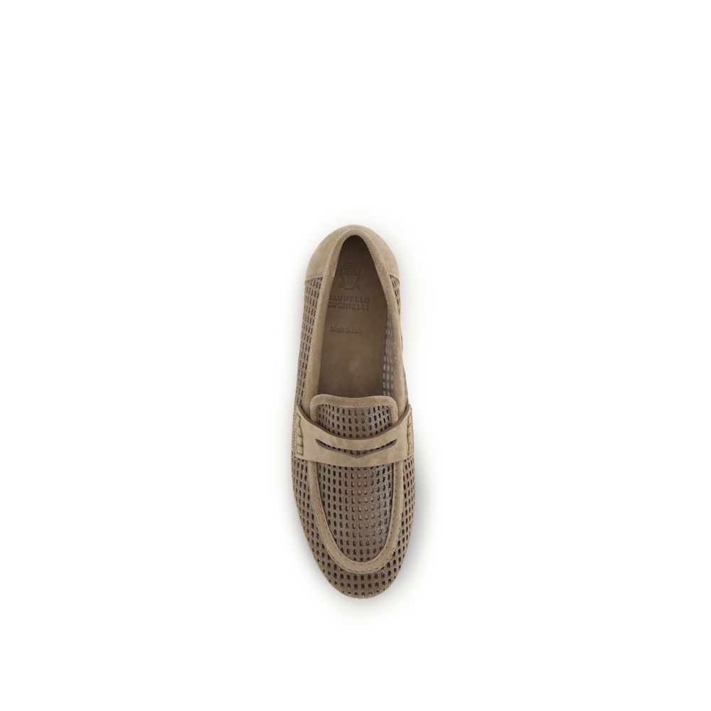 Beige Calf Leather Bos Taurus Slip-On Loafers - Élégance Sélective