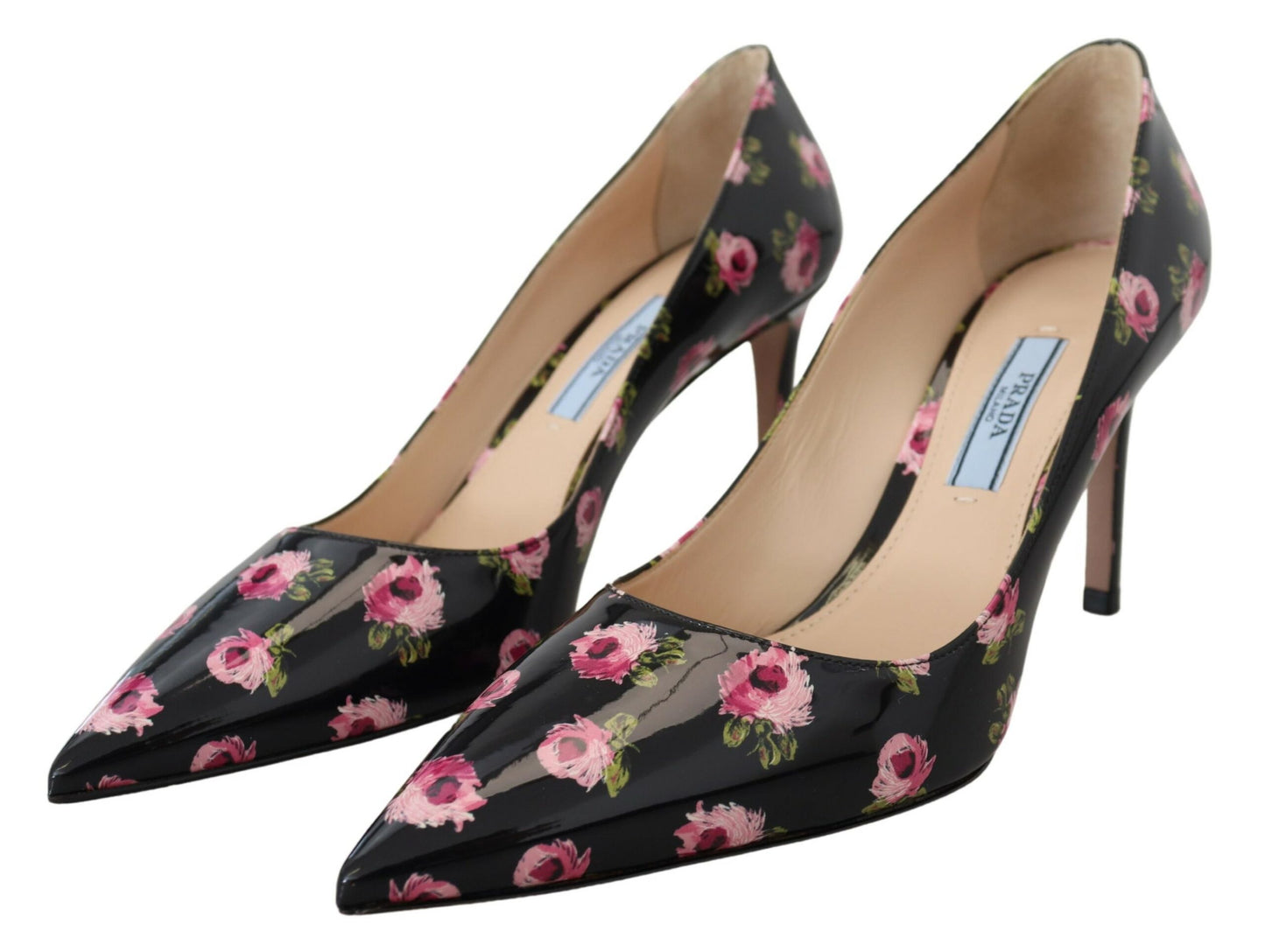 Prada Black Leather Floral Heels Stilettos Pumps - Élégance Sélective