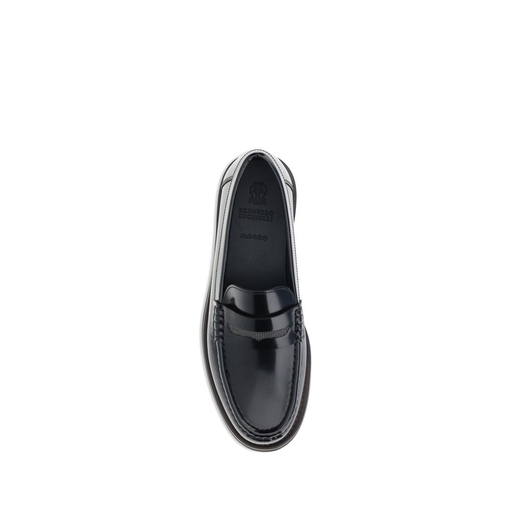 Black Calf Leather Bos Taurus Slip-On Loafers - Élégance Sélective