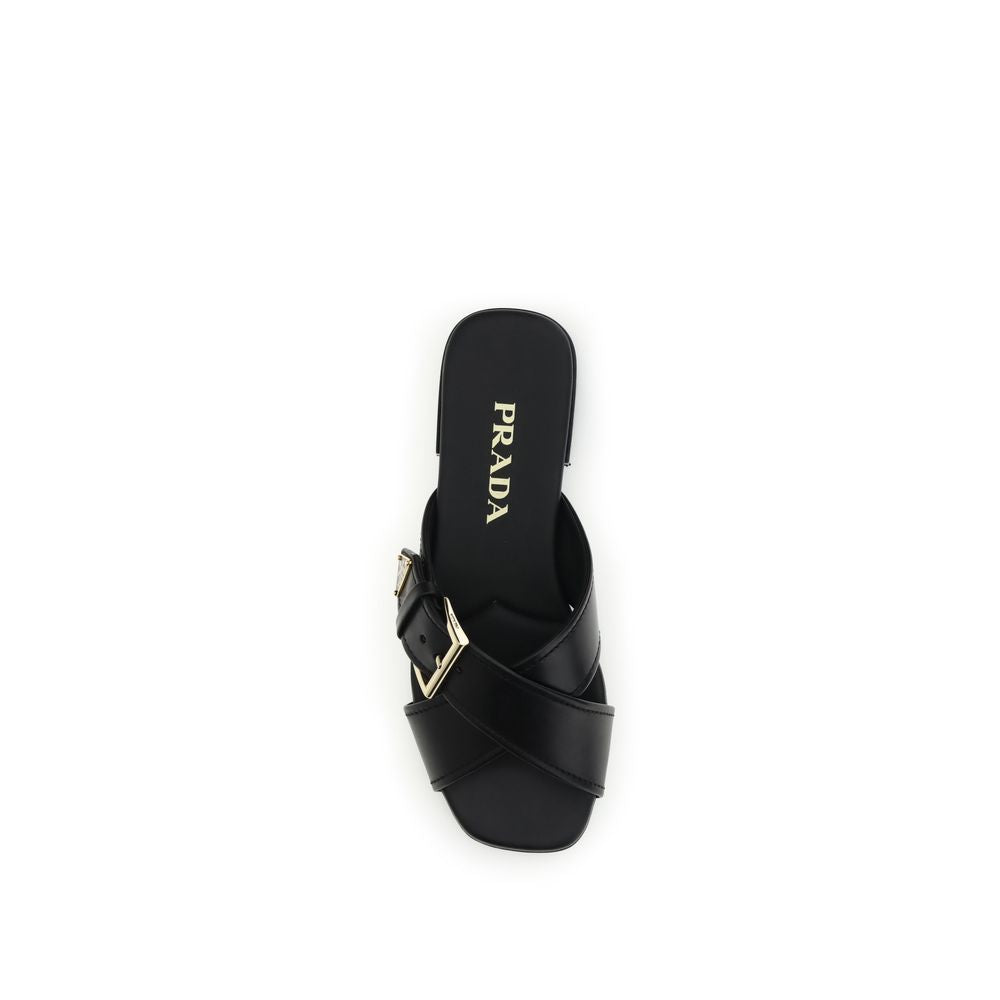 Black Calf Leather Bos Taurus Flat Sandals - Élégance Sélective