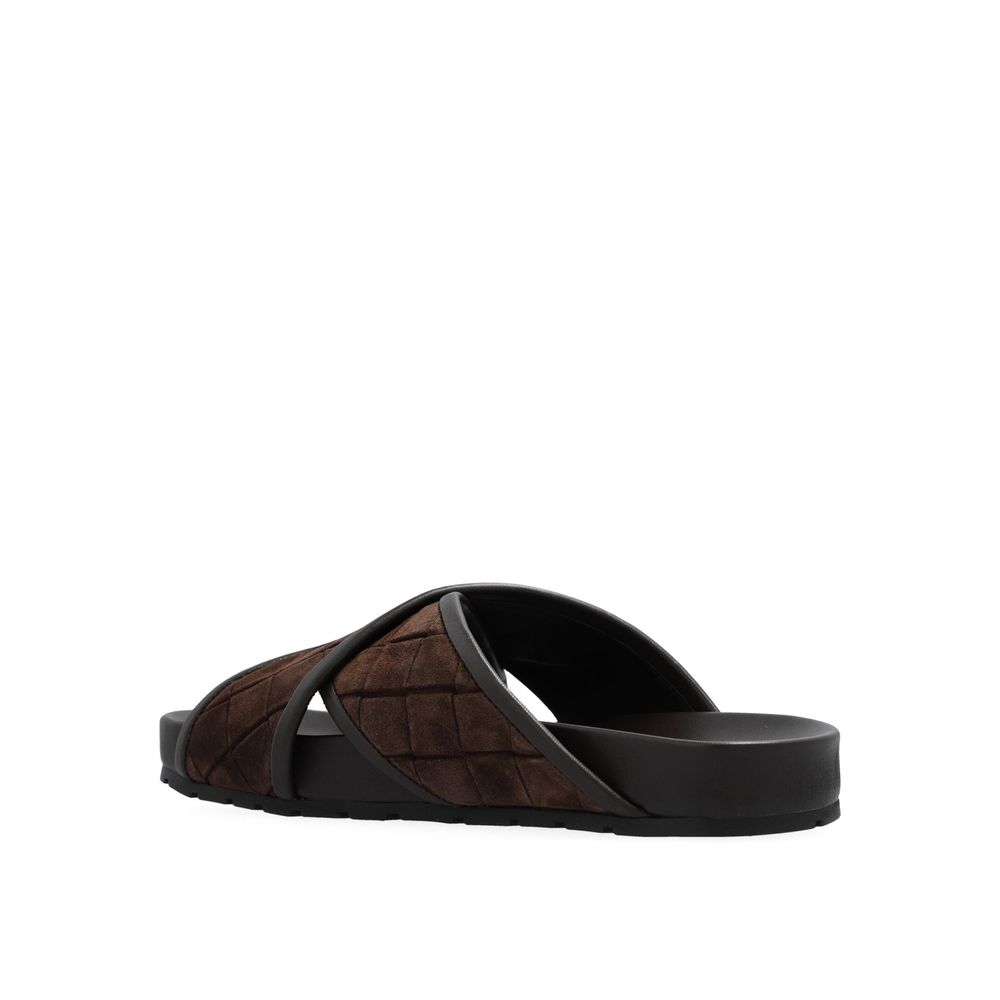 Brown Lamb Leather Flat Sandals