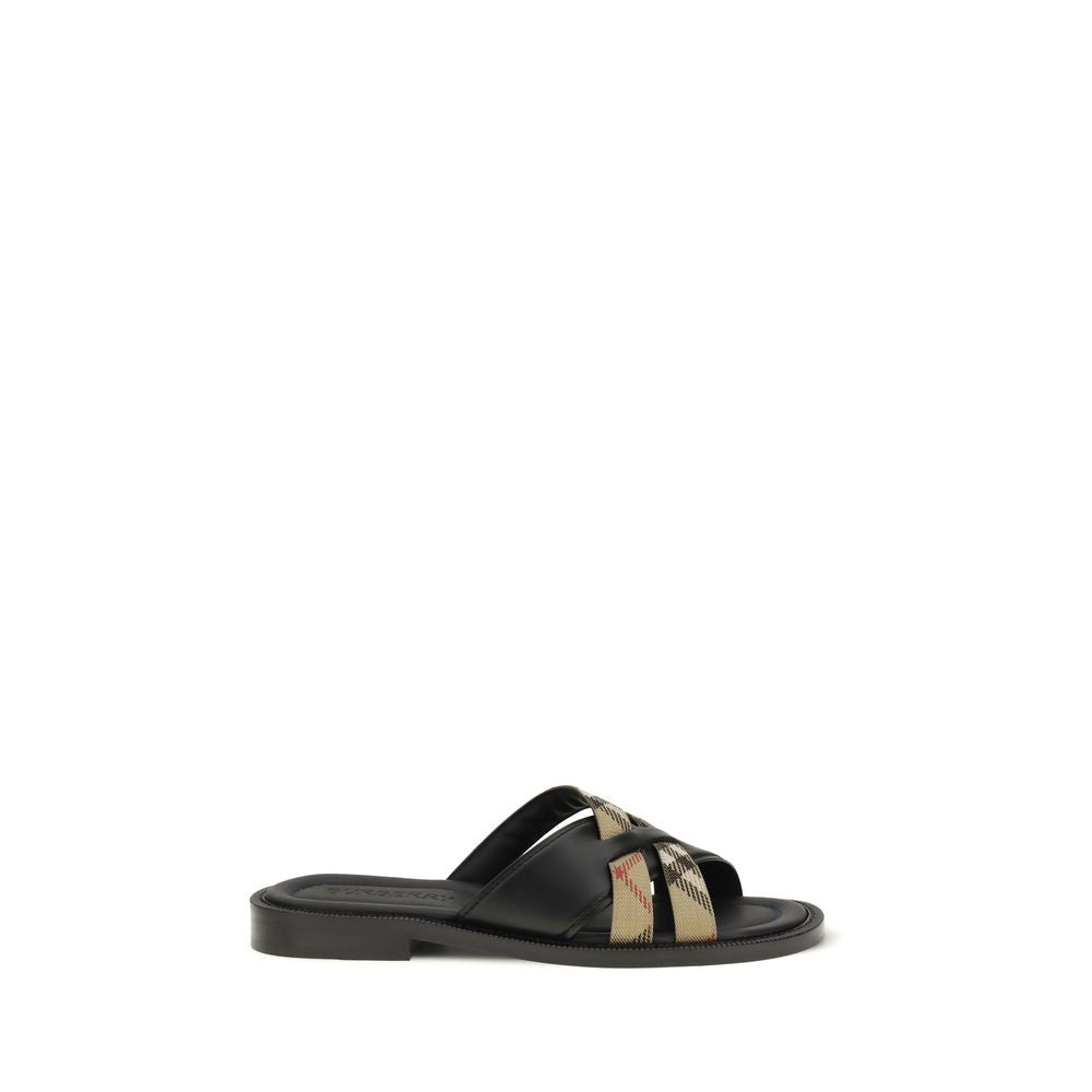 Black Calf Leather Bos Taurus Flat Sandals