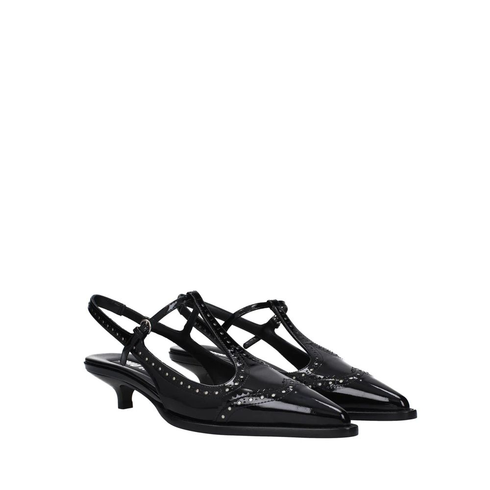 Black Calfskin Mid Heel Pumps