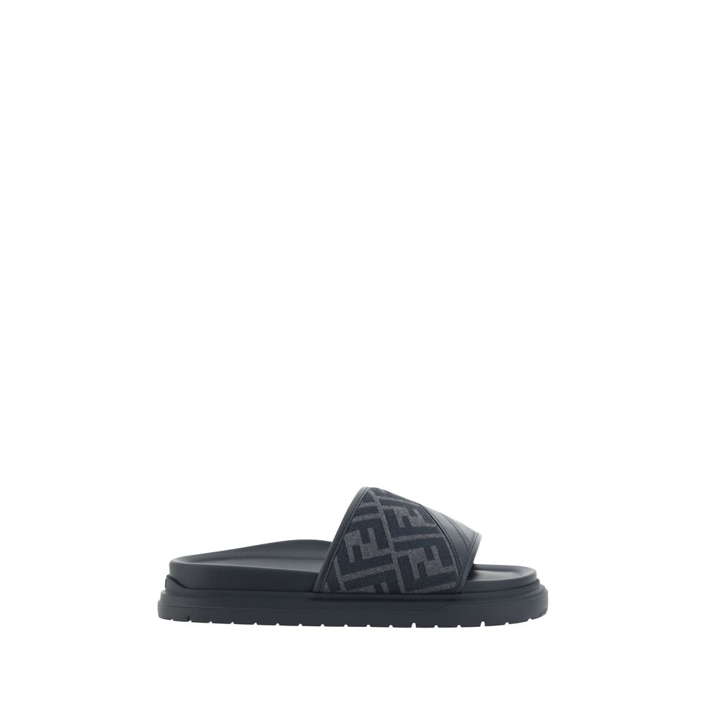 Gray Fabric Flat Sandals - Élégance Sélective