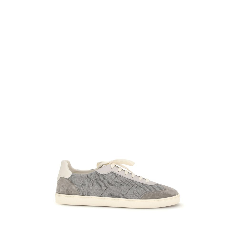 Gray Cotton Low Top Sneakers - Élégance Sélective