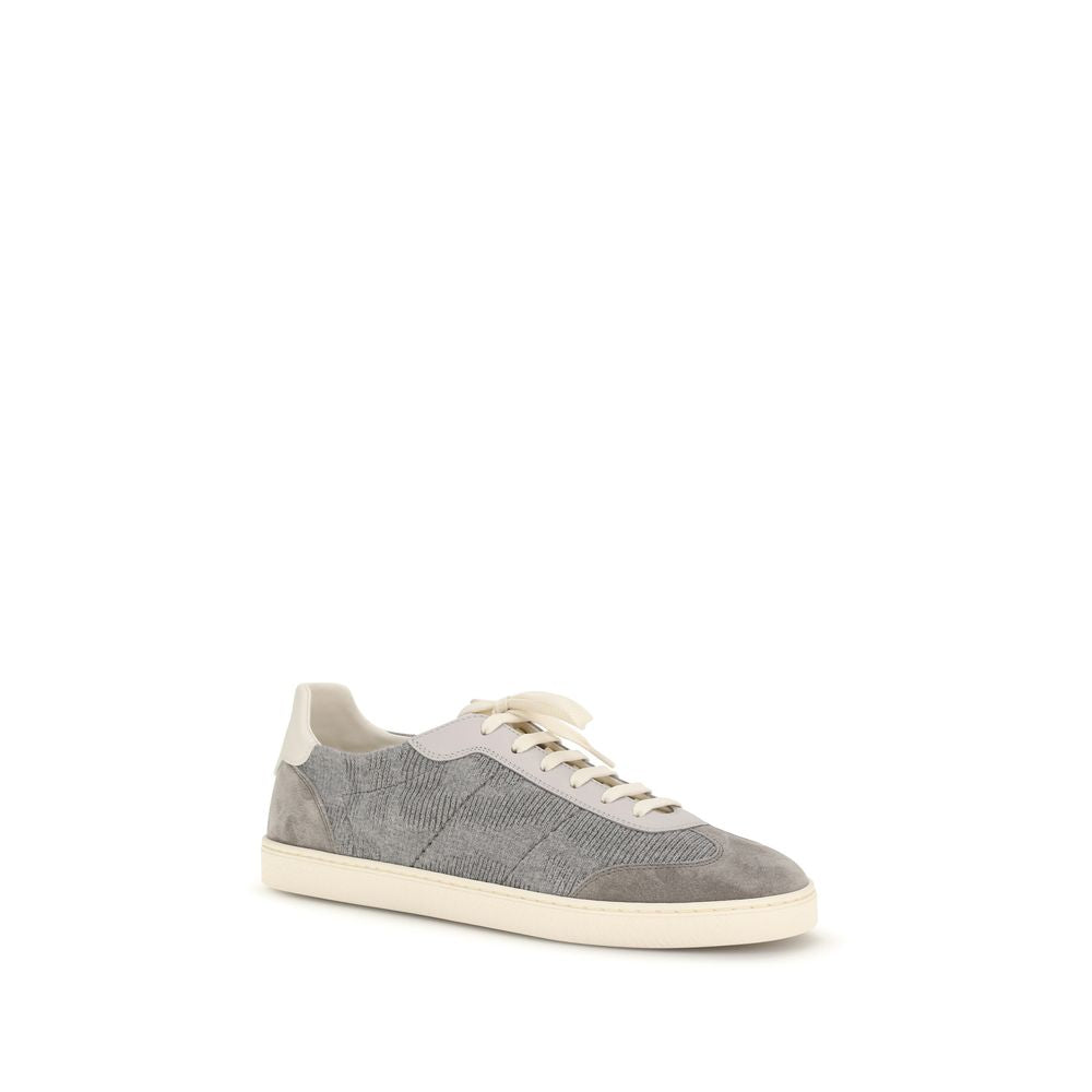 Gray Cotton Low Top Sneakers - Élégance Sélective