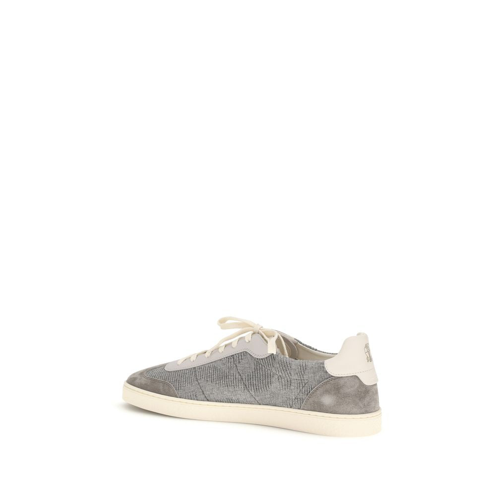 Gray Cotton Low Top Sneakers - Élégance Sélective