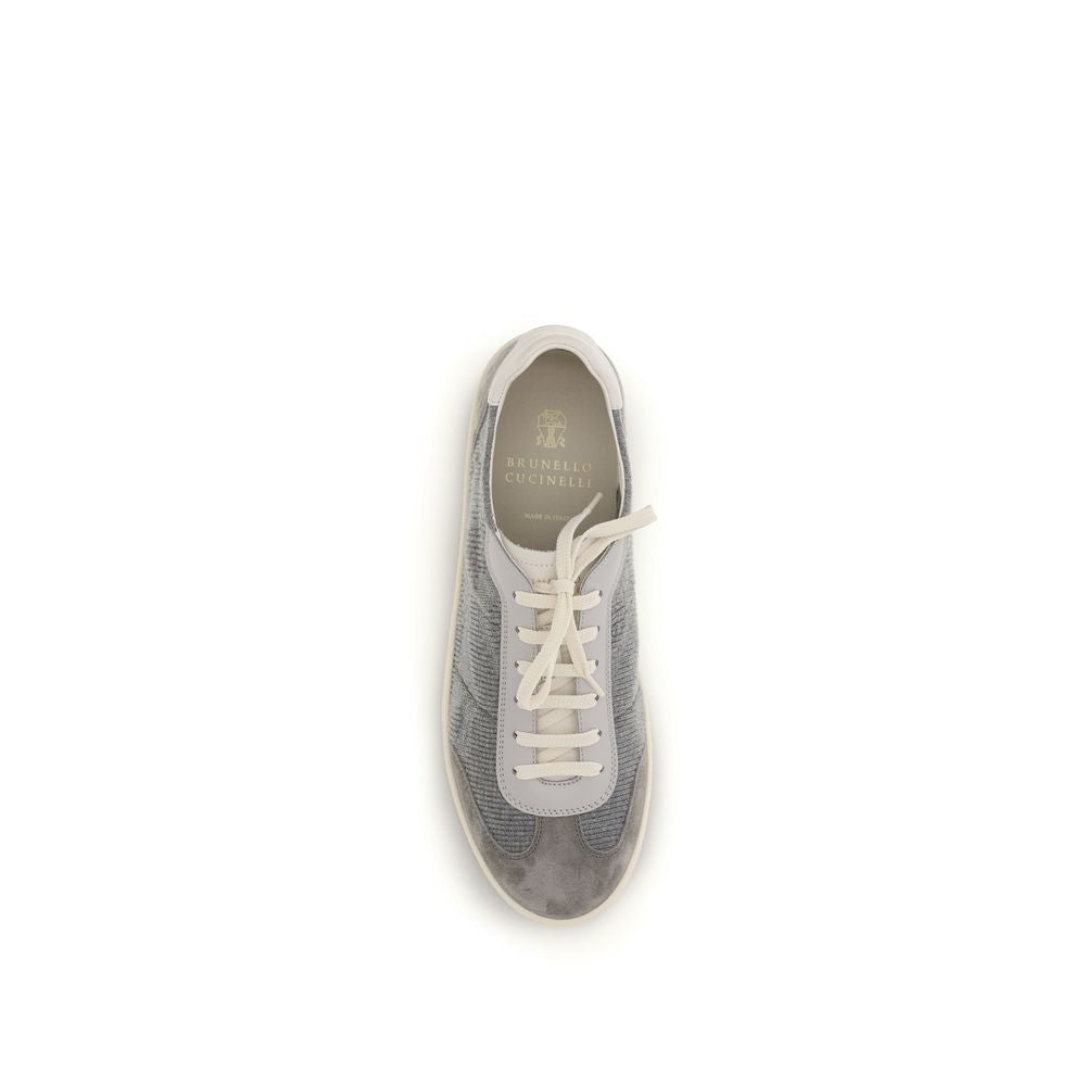 Gray Cotton Low Top Sneakers - Élégance Sélective