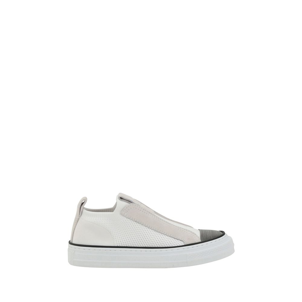 White Nylon Low Top Sneakers