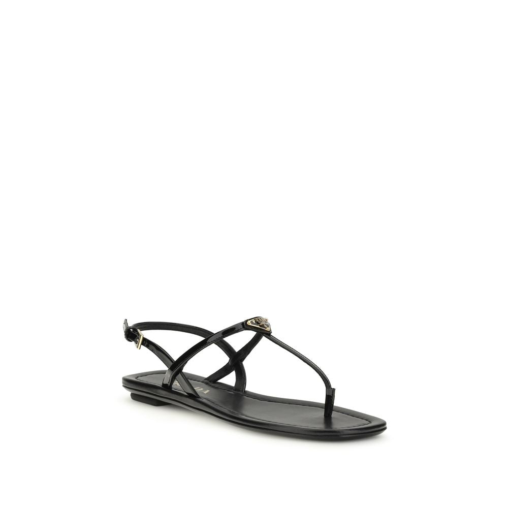 Black Calf Leather Bos Taurus Flip-Flop Sandals - Élégance Sélective