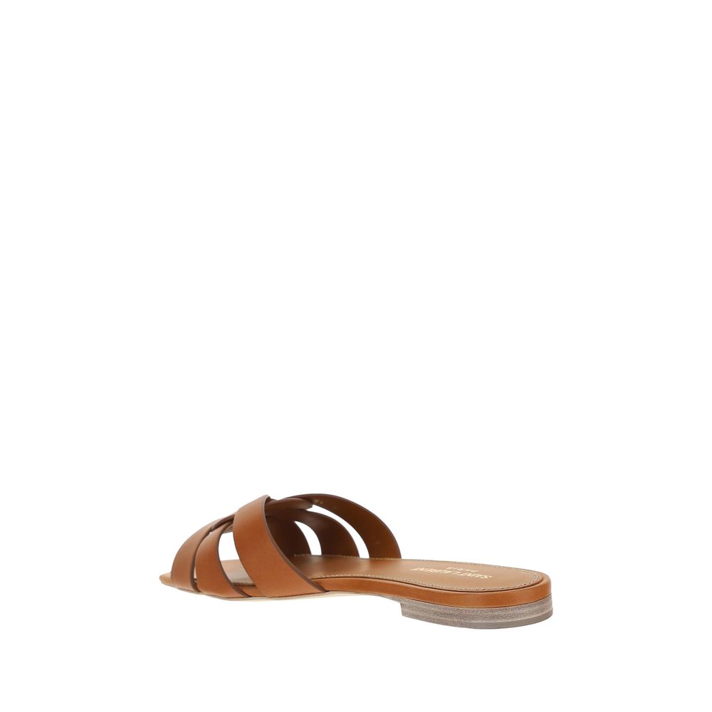 Brown Calf Leather Bos Taurus Flat Sandals - Élégance Sélective