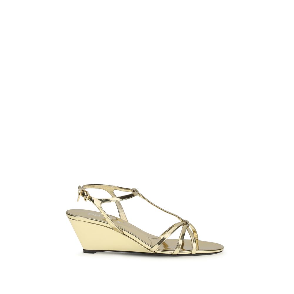 Gold Calf Leather Bos Taurus Wedge Sandals - Élégance Sélective
