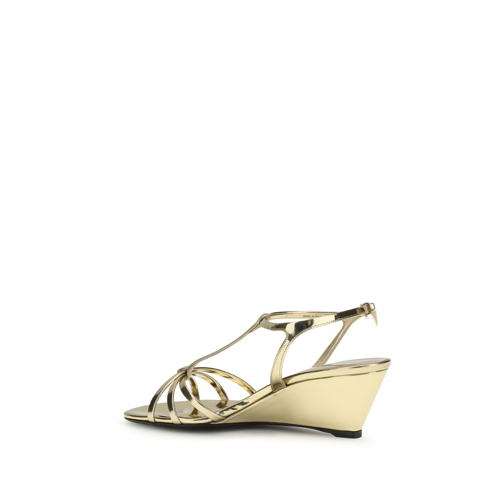 Gold Calf Leather Bos Taurus Wedge Sandals - Élégance Sélective