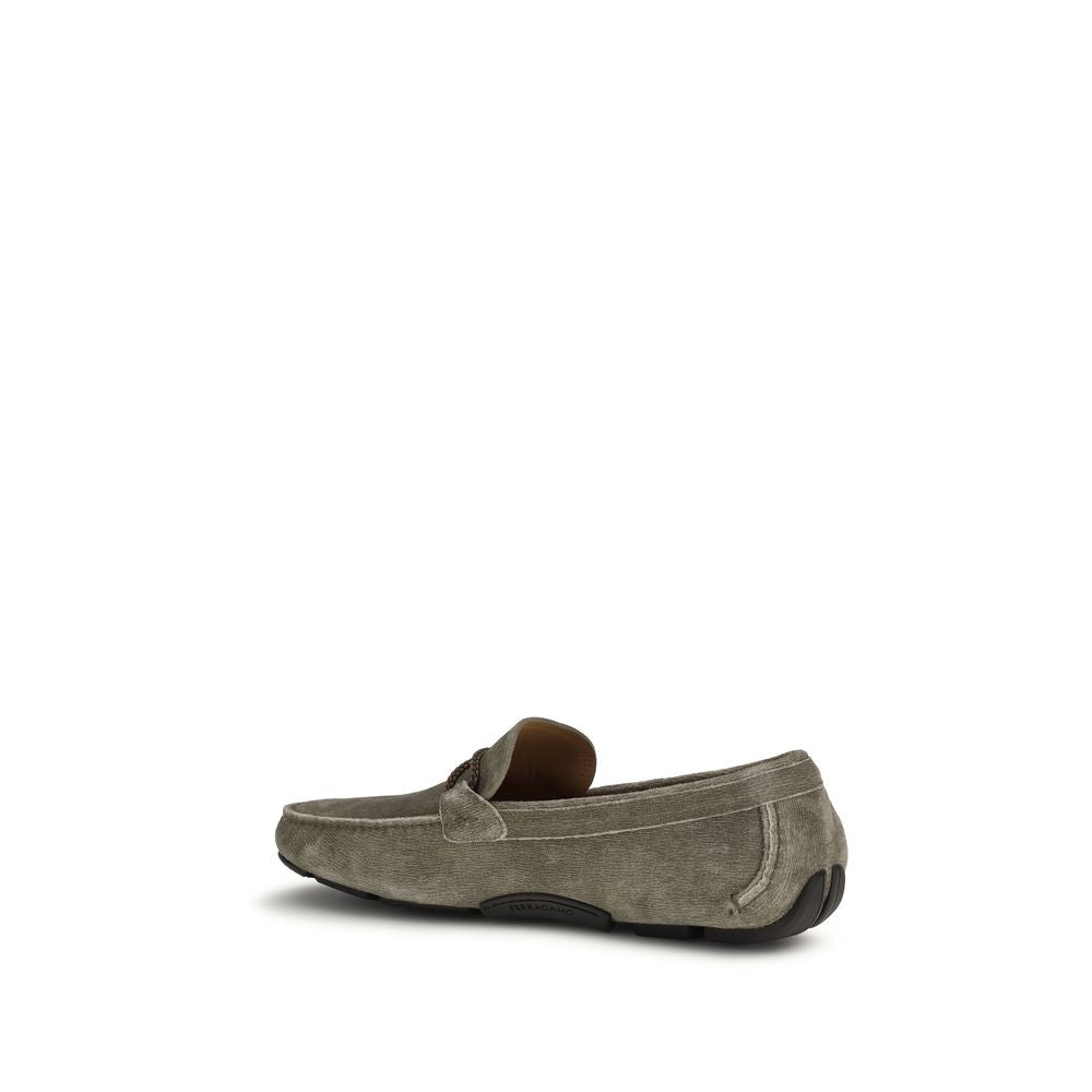 Gray Calf Leather Bos Taurus Slip-On Loafers - Élégance Sélective