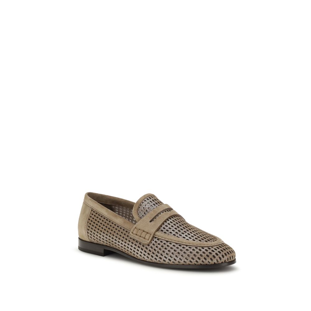Beige Calf Leather Bos Taurus Slip-On Loafers - Élégance Sélective