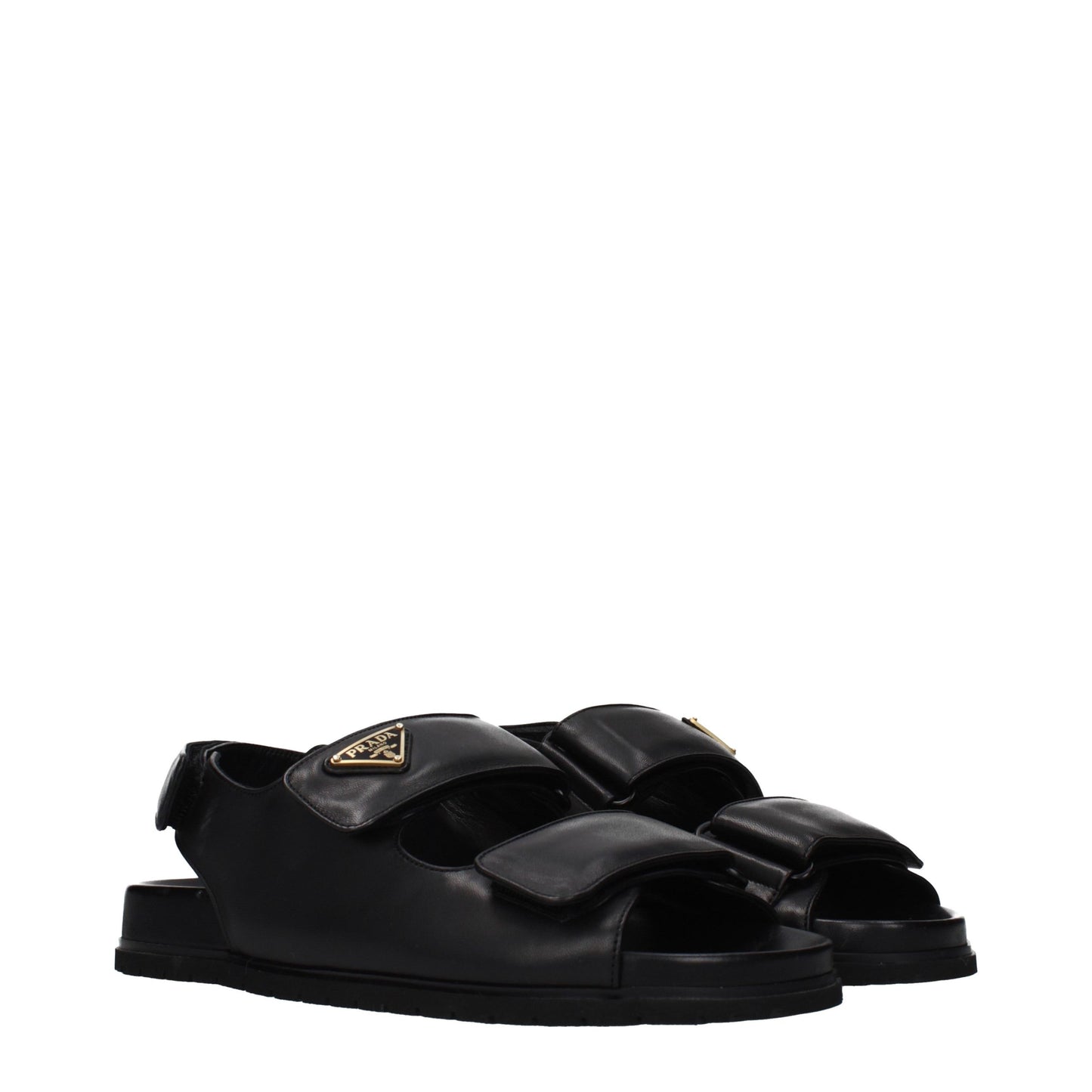 Black Leather Flat Sandals - Élégance Sélective