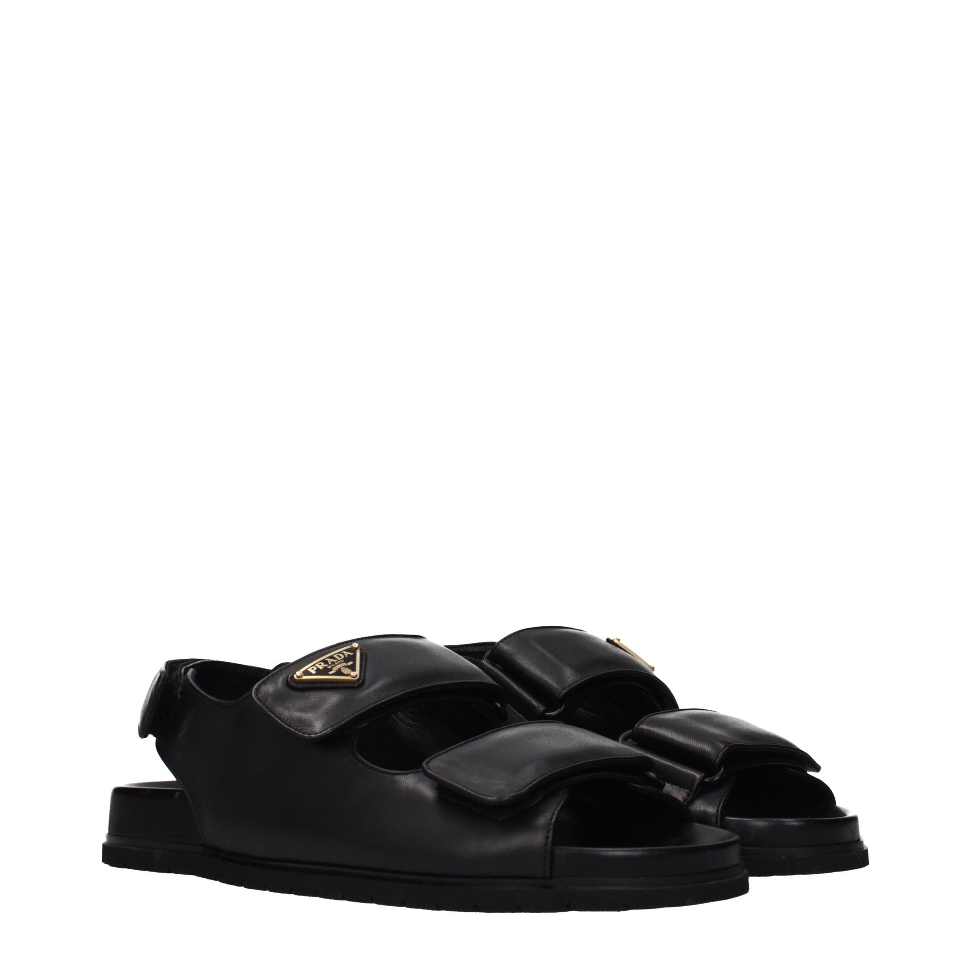 Black Leather Flat Sandals - Élégance Sélective