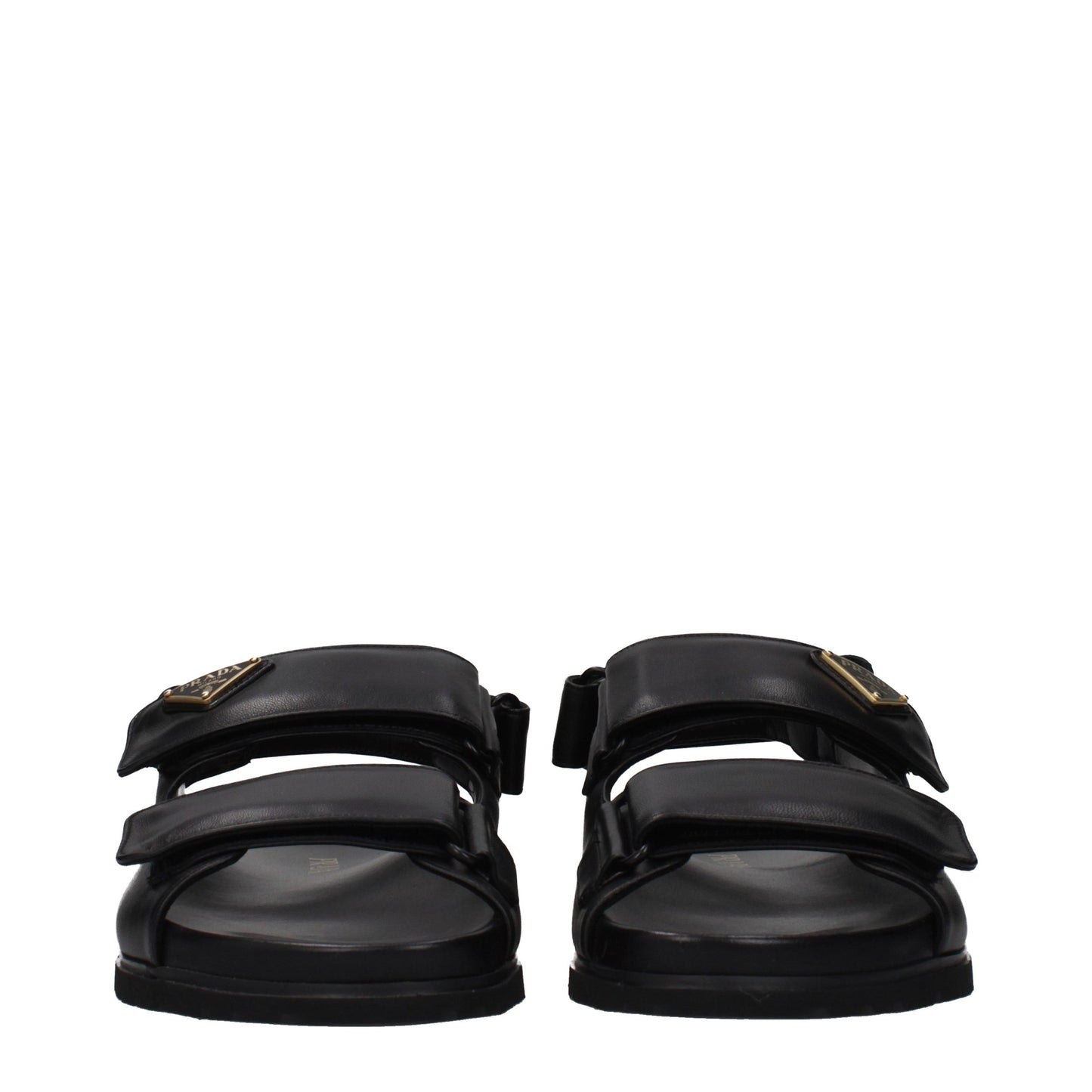 Black Leather Flat Sandals - Élégance Sélective