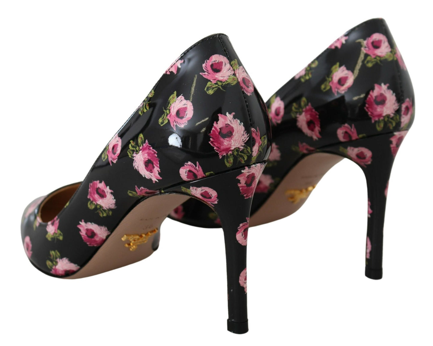 Prada Black Leather Floral Heels Stilettos Pumps - Élégance Sélective