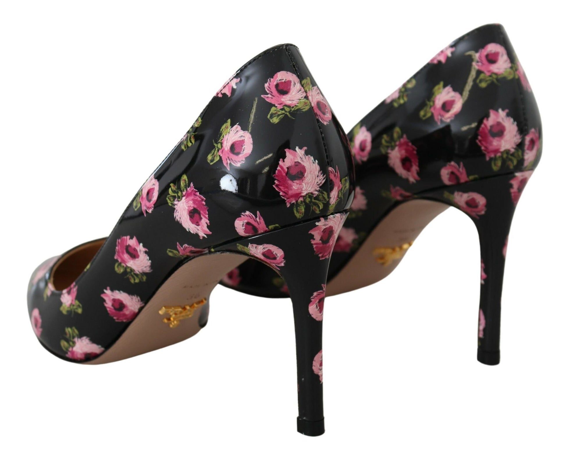 Prada Black Leather Floral Heels Stilettos Pumps - Élégance Sélective