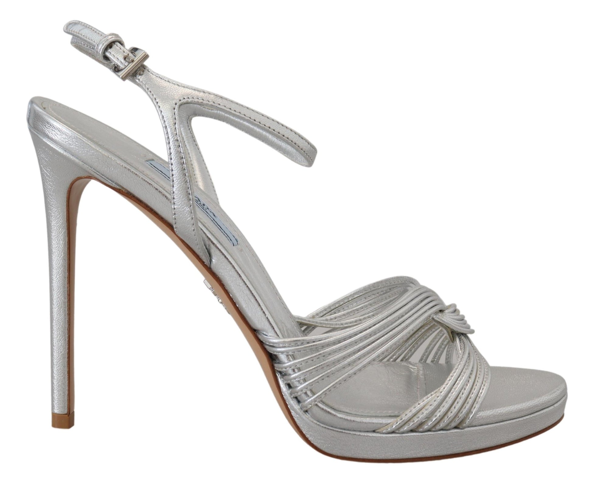 Prada Silver Leather Sandals Ankle Strap Heels Stiletto - Élégance Sélective