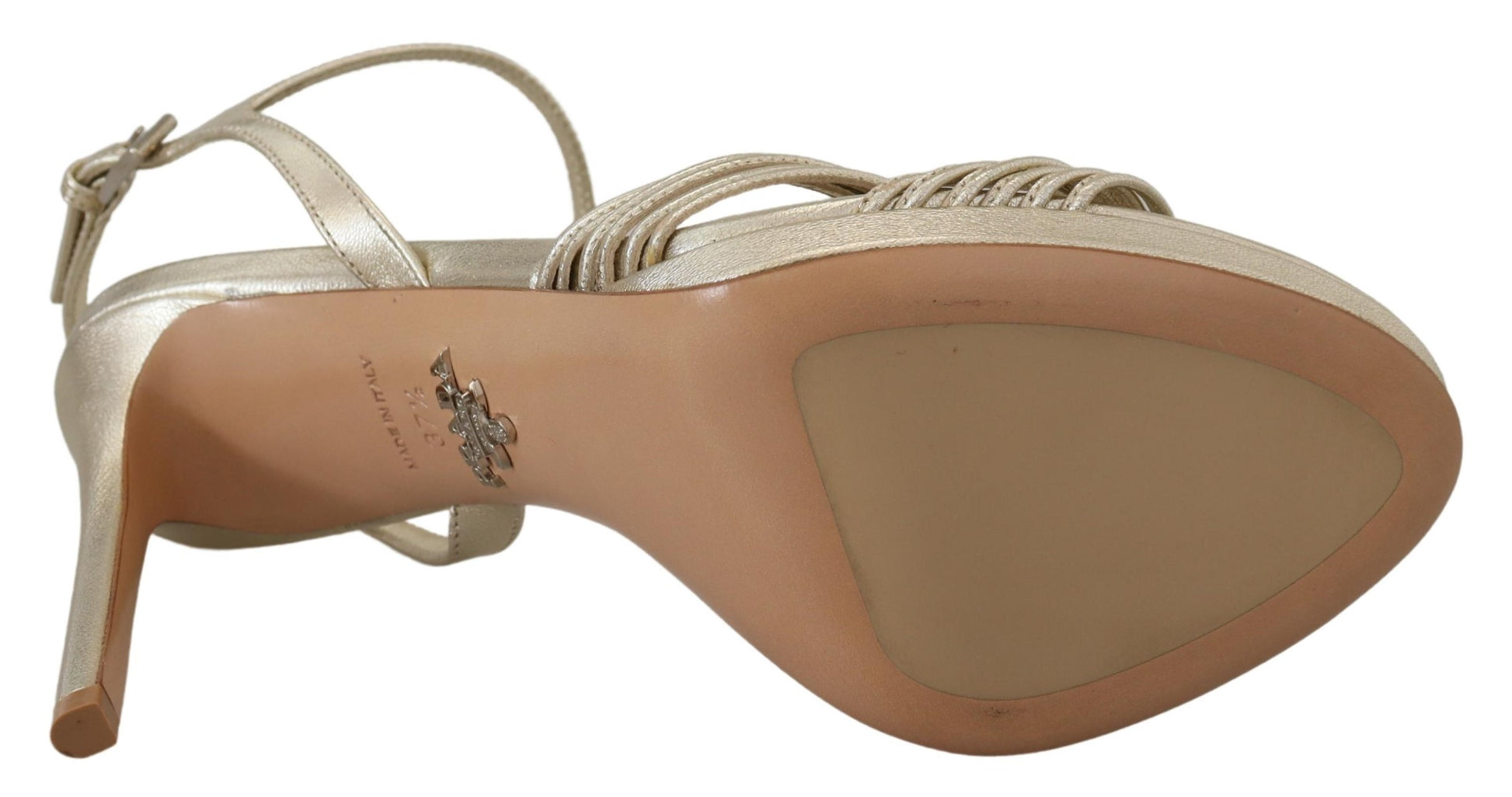 Prada Gold Leather Sandals Ankle Strap Heels Stiletto Sandal - Élégance Sélective