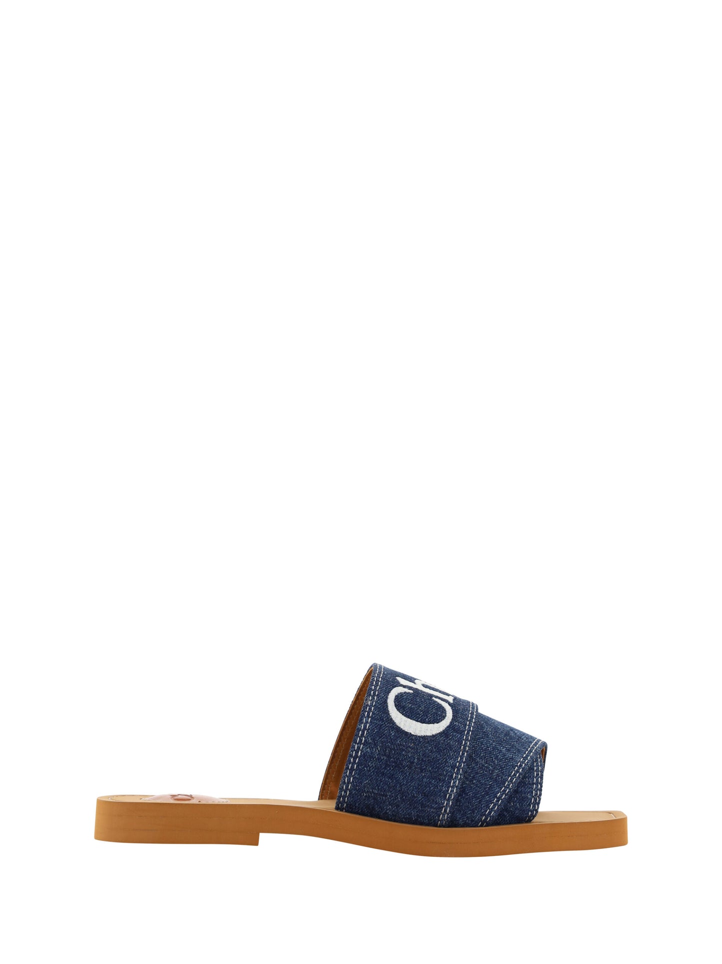 Chloé Sumptuous Cotton Woody Slide Sandals in Denim Blue - Élégance Sélective