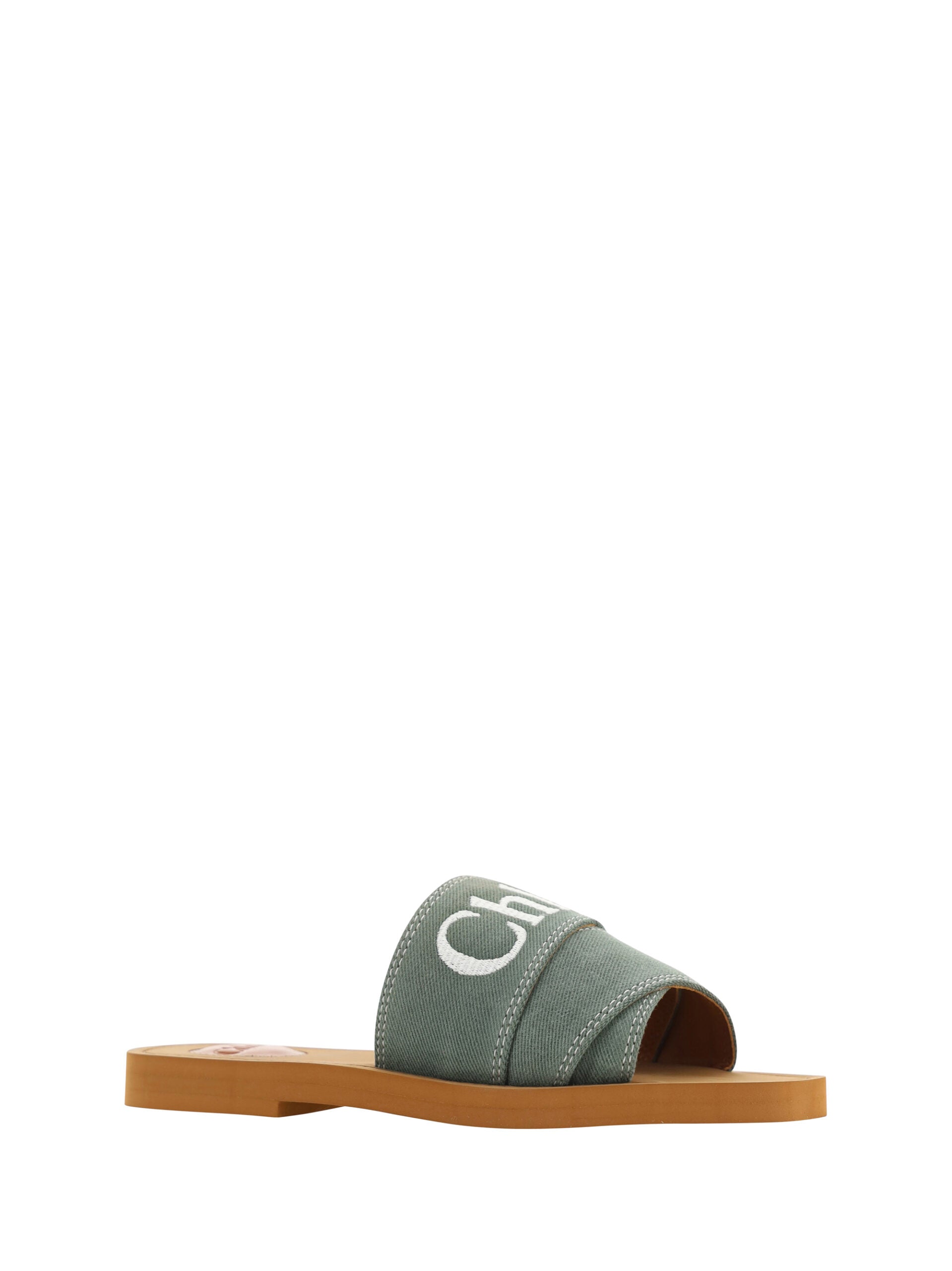 Chloé Elegant Forest Green Cotton Slides - Élégance Sélective