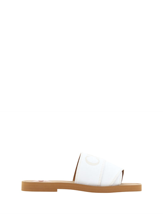Chloé Elegant White Cotton Slide Sandals - Élégance Sélective