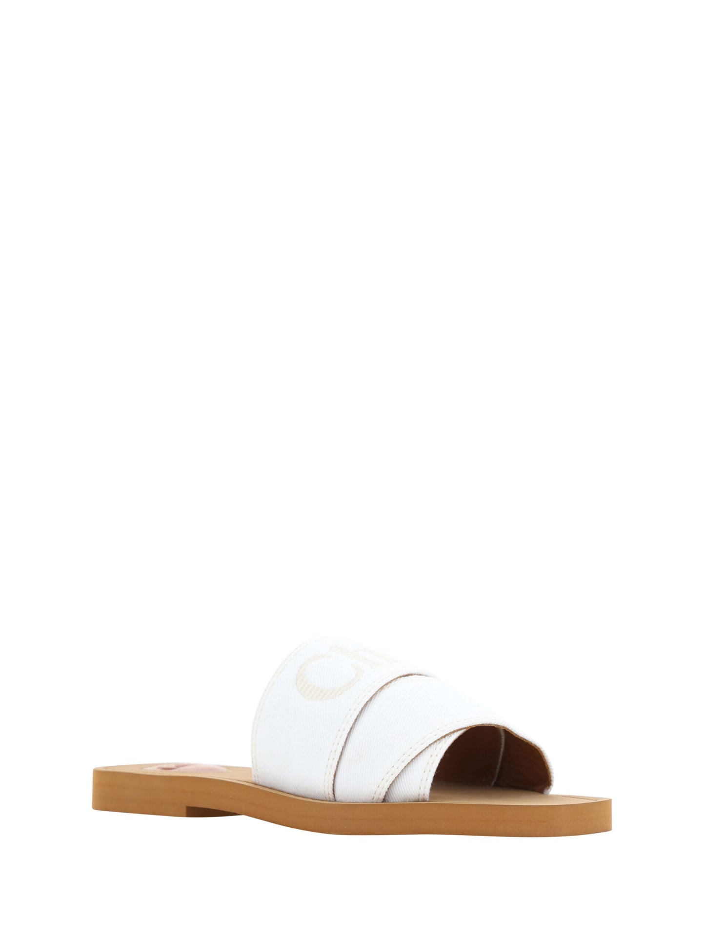 Chloé Elegant White Cotton Slide Sandals - Élégance Sélective