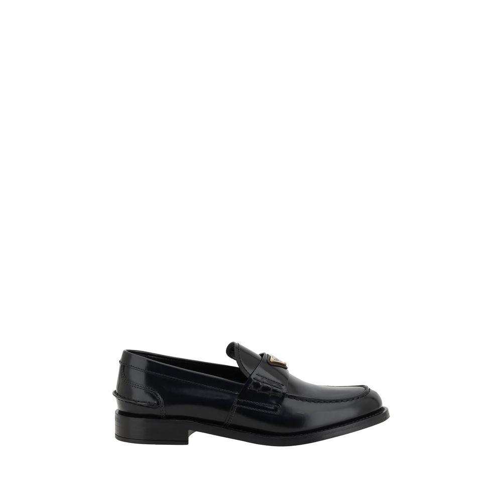 Prada Black Leather Logo Loafers - Élégance Sélective