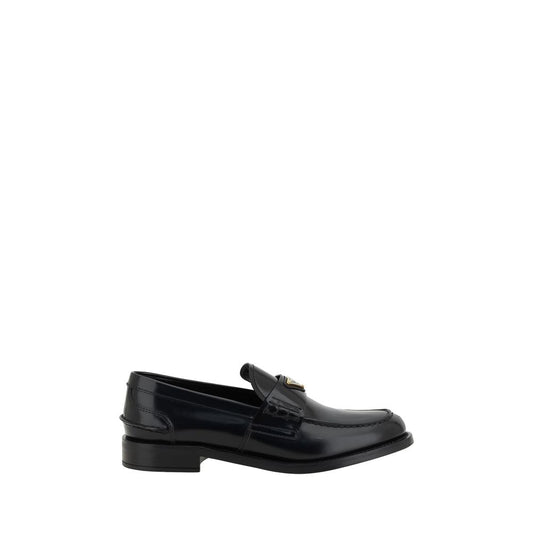 Prada Black Leather Logo Loafers - Élégance Sélective