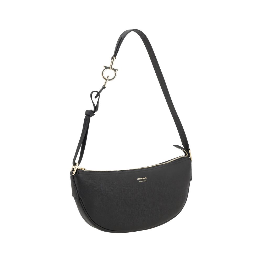 Black Calf Leather Bos Taurus Shoulder Bag - Élégance Sélective