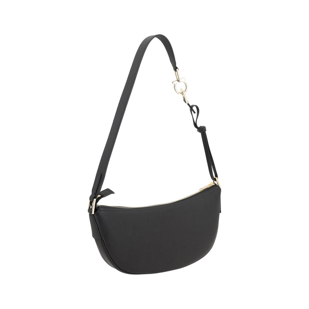 Black Calf Leather Bos Taurus Shoulder Bag - Élégance Sélective