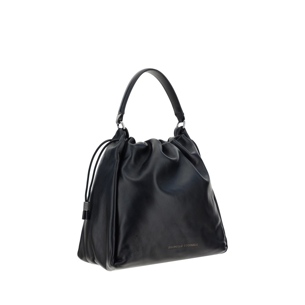Black Calf Leather Bos Taurus Shoulder Bag - Élégance Sélective