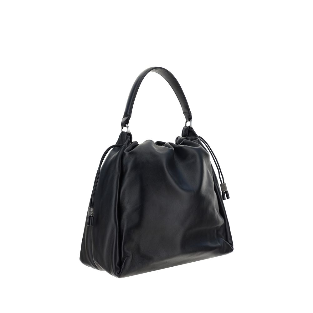 Black Calf Leather Bos Taurus Shoulder Bag - Élégance Sélective
