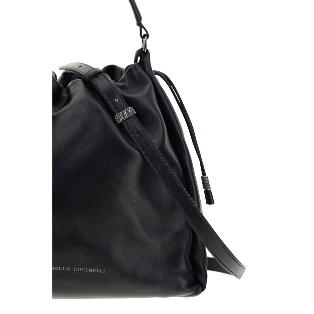 Black Calf Leather Bos Taurus Shoulder Bag - Élégance Sélective
