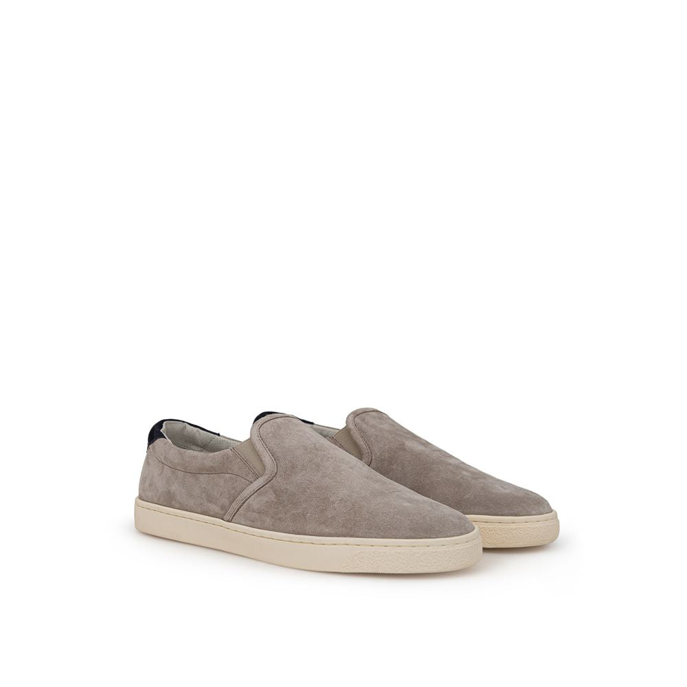 Brunello Cucinelli Gray Leather Sneaker - Élégance Sélective