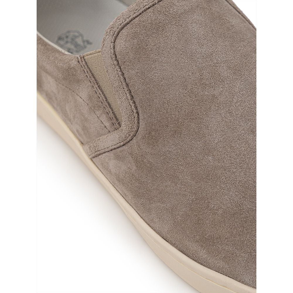 Brunello Cucinelli Gray Leather Sneaker - Élégance Sélective