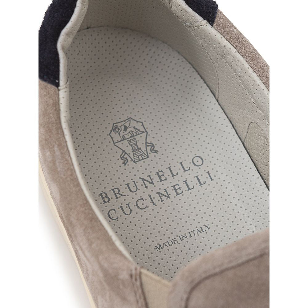 Brunello Cucinelli Gray Leather Sneaker - Élégance Sélective