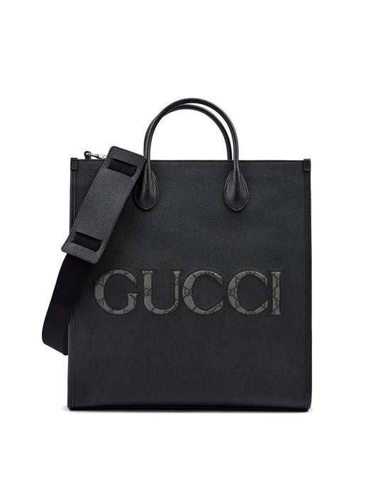 Gucci Black Leather Logo Medium Tote Bag - Élégance Sélective