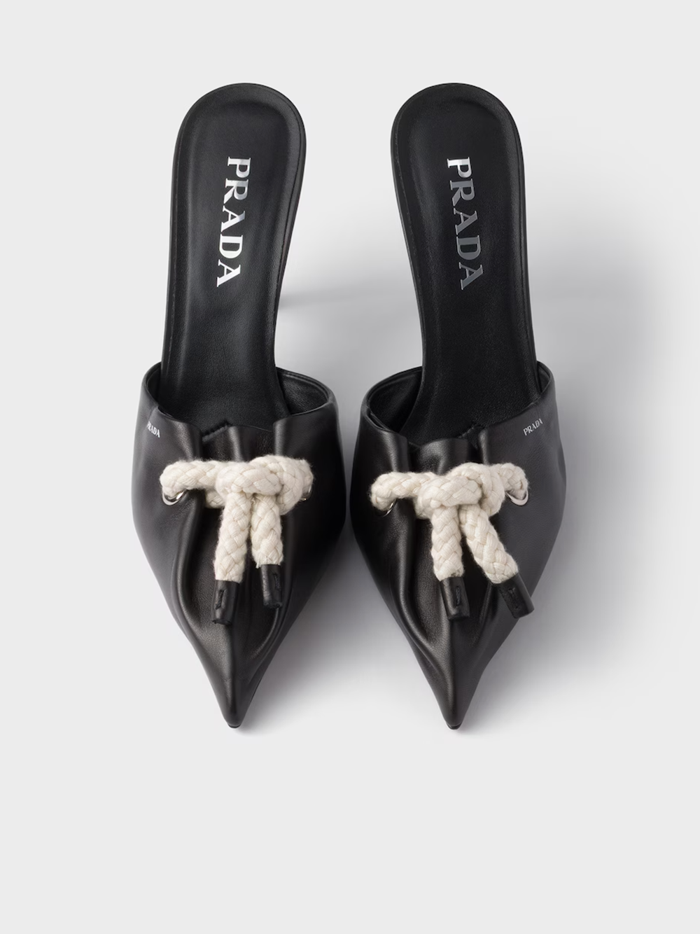 Prada Black Nappa Leather Rope Detail  Sandals - Élégance Sélective