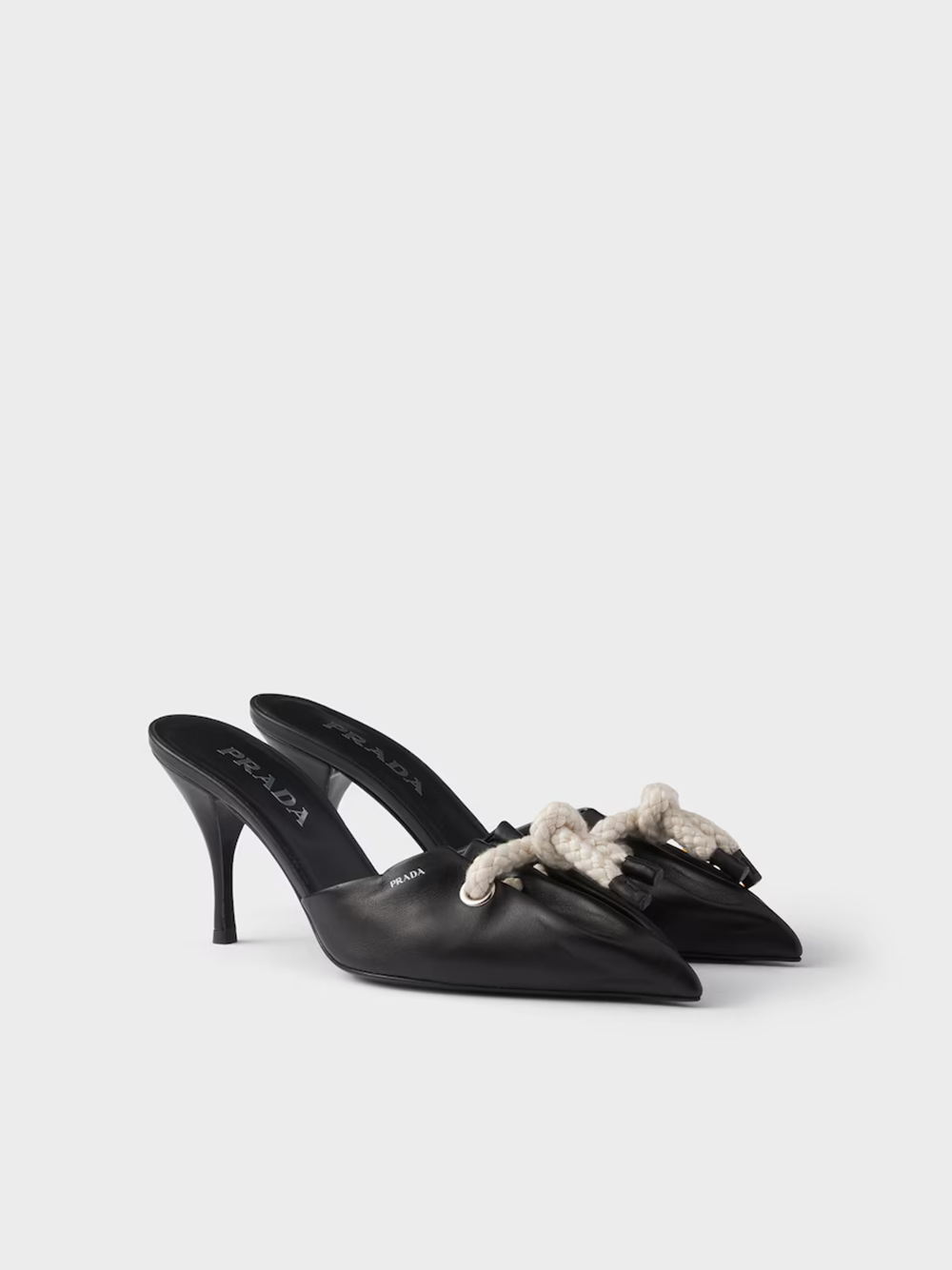 Prada Black Nappa Leather Rope Detail  Sandals - Élégance Sélective