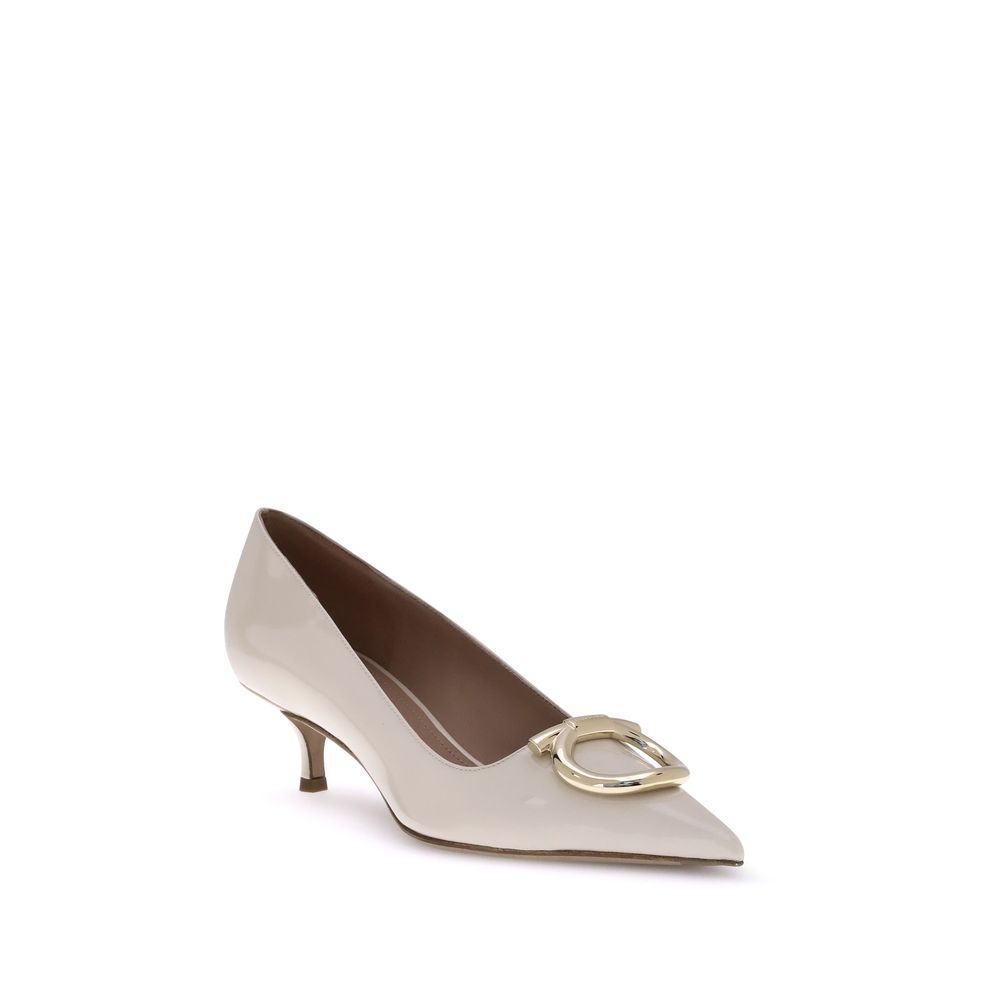 Cream Calf Leather Bos Taurus Mid Heel Pumps - Élégance Sélective