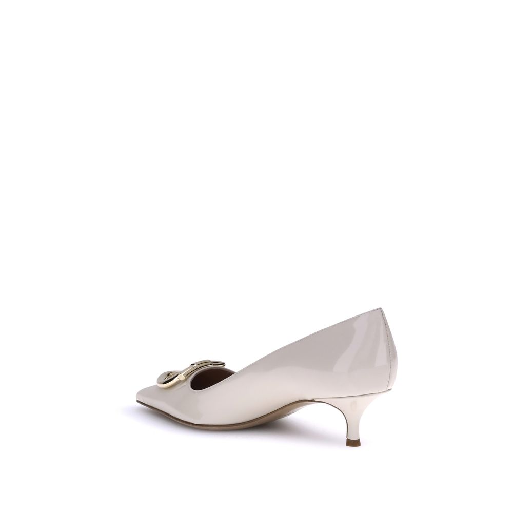 Cream Calf Leather Bos Taurus Mid Heel Pumps - Élégance Sélective