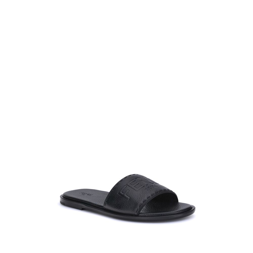 Black Calf Leather Bos Taurus Flat Sandals - Élégance Sélective