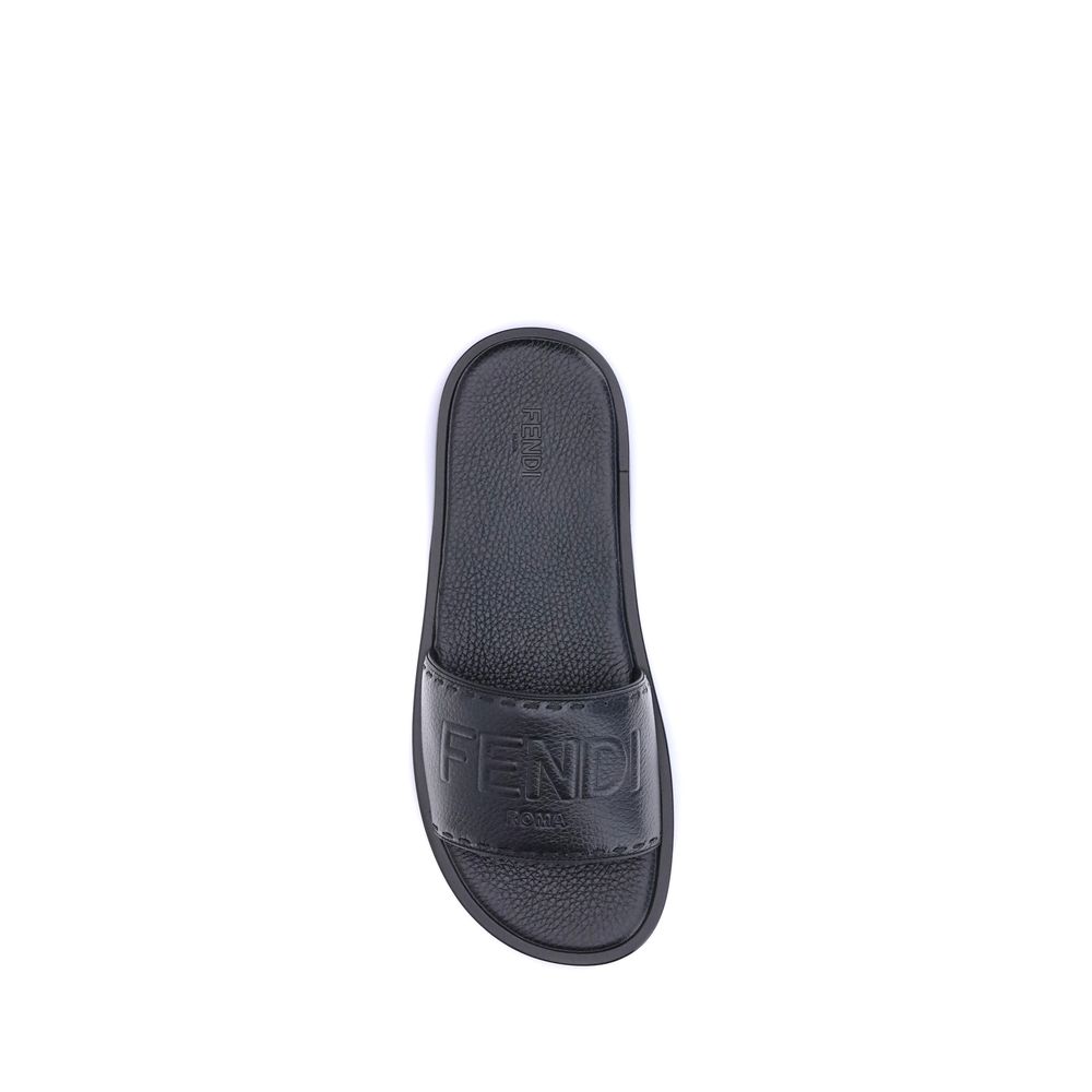Black Calf Leather Bos Taurus Flat Sandals - Élégance Sélective