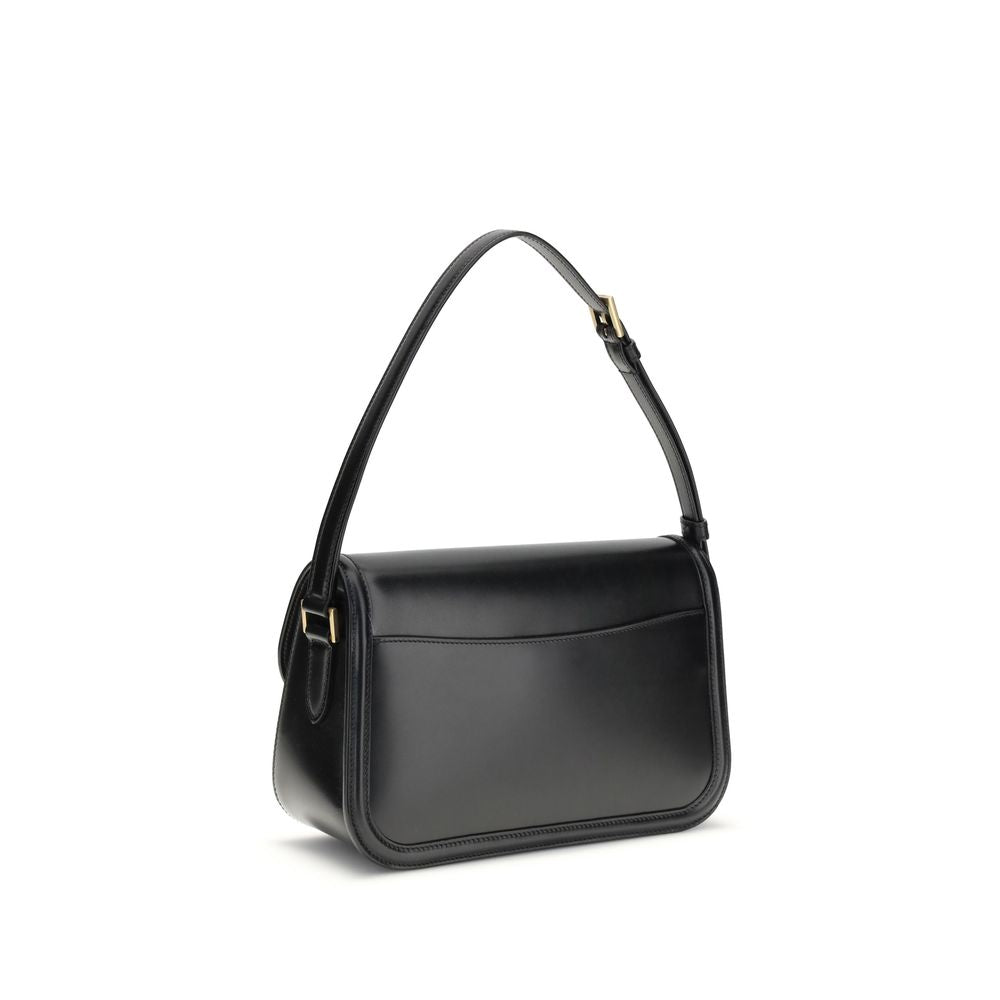Black Calf Leather Bos Taurus Shoulder Bag - Élégance Sélective