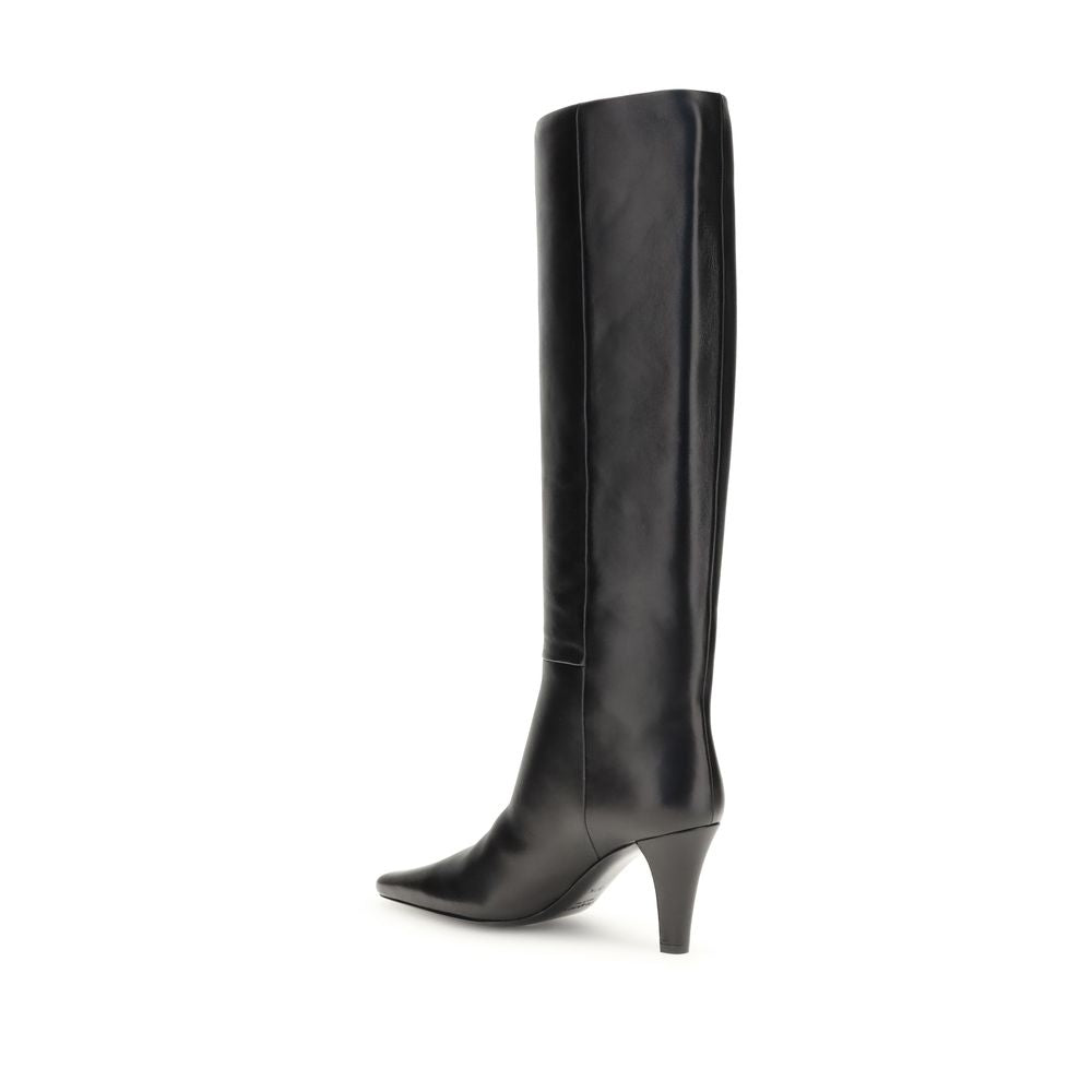 Black Leather High Heel Boots - Élégance Sélective