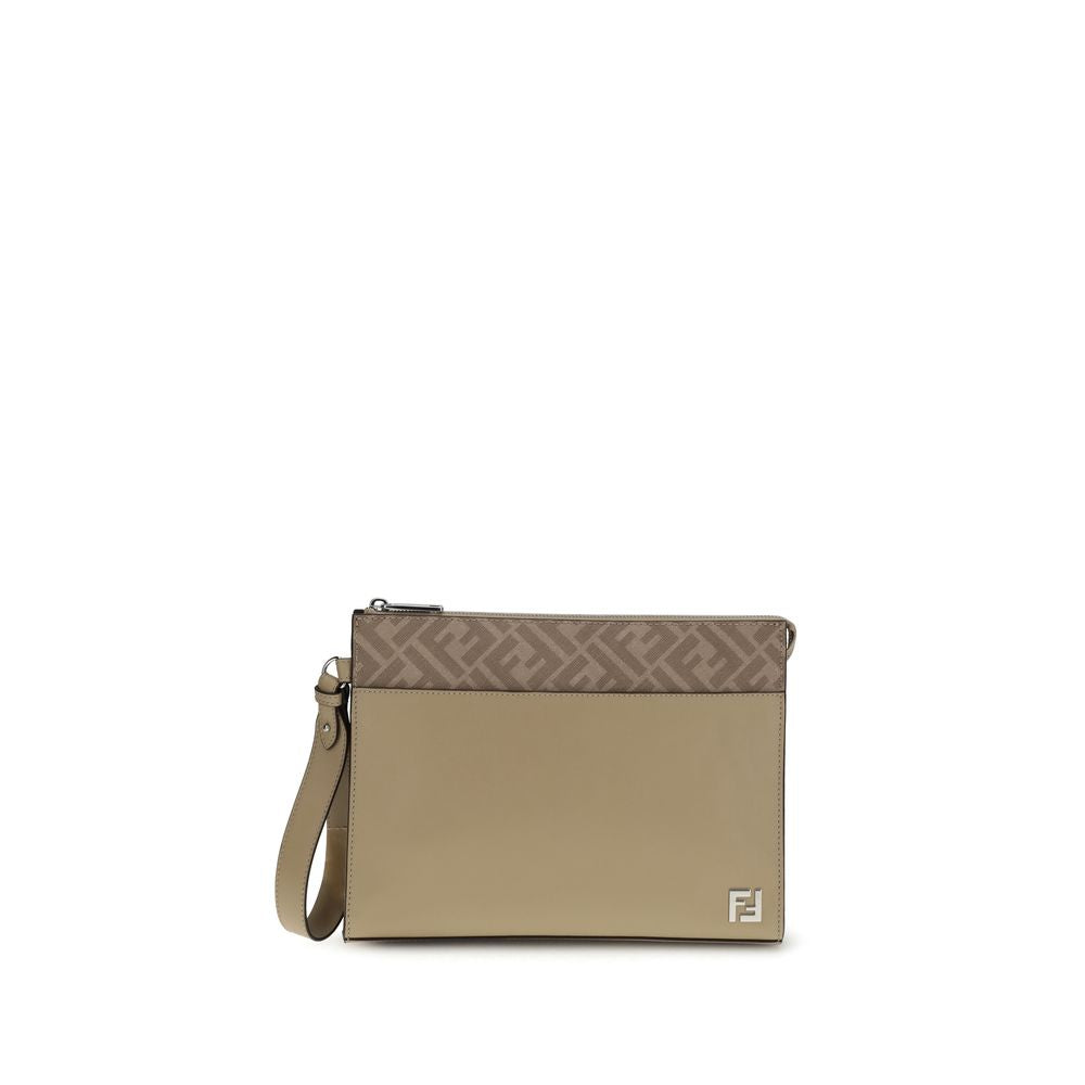 Beige Leather Clutch Bag - Élégance Sélective